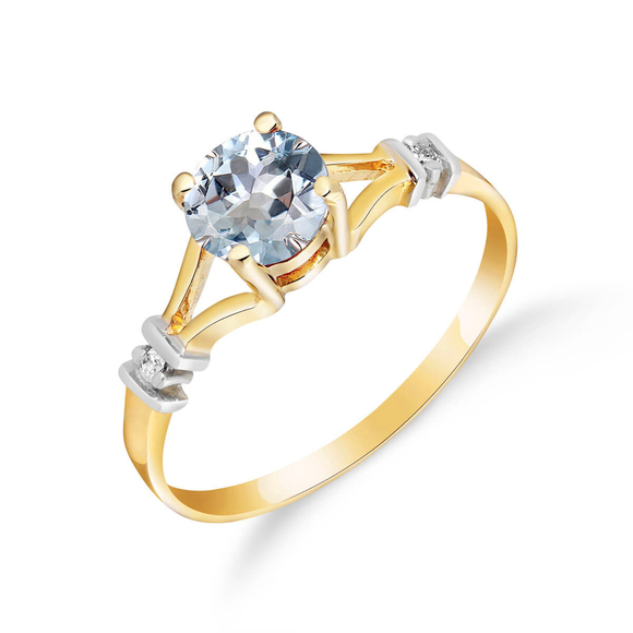 Galaxy Gold Products Jewelry - 14K.SOLID GOLD RING WITH NATURAL DIAMONDS & AQUAMARINE (Yellow Gold)